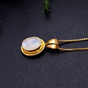 Collar con Colgante de Piedra Lunar Arcoíris de Forma Ovalada en Plata 925 - Dijes Hechos a Mano para Mujer - Product Image 4