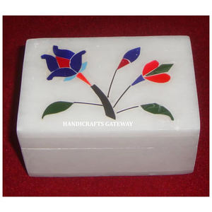 Forme de rectangle de conception unique dans la meilleure vente de boîte de rangement de bijoux de travail d'incrustation de marbre blanc fait à la main avec la boîte de marbre de prix de budget - Product Image 1