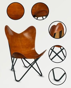 Antique Style Leather Butterfly <b>Chair</b> Rustic Indoor/Outdoor Foldable Leisure <b>Chair</b> for Office Dining Room Relaxing Living Room - Product Image 4