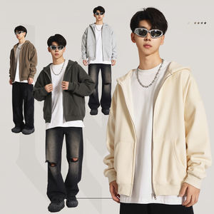 High Quality Custom Logo Fleece heavyweight oversized Zip Up Hoodie Men's Hoodies Sweatshirts Streetwear - Product Image 2