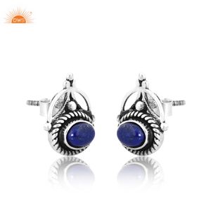 Designer Lapis Lazuli Forme Ovale Minimaliste À La Main Push Back Lunette Unique Ensemble Boucles D'oreilles Fabricant De Bijoux Personnalisé - Product Image 2