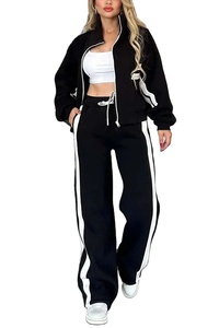 Tracksuit High Quality Acid Washed <b>Cropped</b> Hoodie Jogging Polyester <b>Zip</b> <b>Up</b> Sportswear Set Women Sweat Suit 2026 - Product Image 3