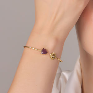 Dua Purple Amethyst 18K Gold Plated Adjustable Cuff Bracelet | Handmade Brass Women | Wedding <b>Statement</b> Third Party Certified - Product Image 5