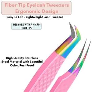 Pinzas de extensión de pestañas de alta calidad puntiagudas profesionales, bolsa de PVC de Color arcoíris de acero inoxidable, embalaje de etiqueta privada - Product Image 4