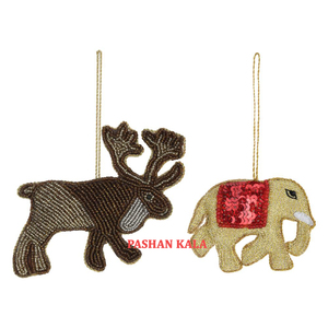 Adorno Navideño con Diseño Antiguo en Color Negro con Forma de Animales, Bordado Zari, Decoración Colgante para Árbol de Navidad - Product Image 1