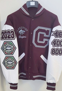 Chaqueta Varsity de Béisbol Personalizada con Bordado de Primera Calidad, Cuerpo de Lana Azul, Mangas de Cuero Blanco, Chaquetas Escolares - Product Image 5