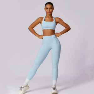 Nuevo conjunto de 2 piezas personalizado al por mayor, conjunto de Yoga acanalado para mujer, ropa deportiva para gimnasio, ropa de entrenamiento para mujer, ropa deportiva, conjunto deportivo activo - Product Image 1