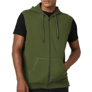 Sudadera con capucha y cremallera para hombre 100% algodón con estampado personalizado ropa de gimnasio sin mangas para invierno sudadera informal con cremallera para hombre - Product Image 1