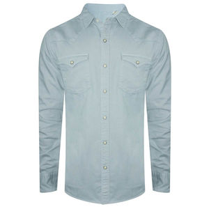 Camisas de mezclilla de manga larga de color sólido para hombre, camisa vaquera informal estilo western para hombre, suministro directo de fábrica, ropa de moda de alta calidad - Product Image 4