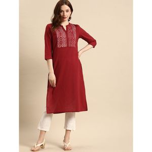 <b>Red</b> Printed Straight Kurta Cotton <b>Material</b> - Product Image 1