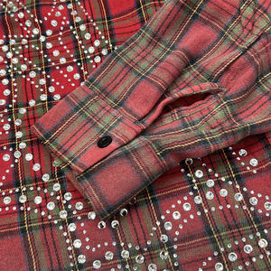 Qian Shi Wholesale Cotton Rhinestone Vintage <b>Men</b> <b>t</b> <b>Shirt</b> Manufacturer Drop Shoulder Button up Casual Plaid <b>Long</b> <b>Sleeve</b> <b>T</b>-<b>shirts</b> - Product Image 4