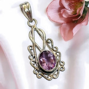 Amethyst Pendant Gemstone 925 Sterling Silver Handcrafted Jewelry for Children's & Women High Quality February <b>Birthstone</b> Gift - Product Image 1