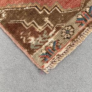 1.3x3 ft Rug, Turkish Vintage Rug, <b>Red</b> Brown Ombr <b>Wool</b> Rug - Product Image 4