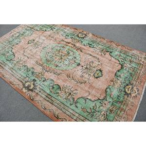 Alfombra clásica de lana verde y Rosa de 5,2x8,6 pies, área grande, diseño Aubusson turco para sala de estar, pasillo, látex de retazos rectangulares - Product Image 3