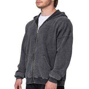 Sweat à capuche zippé vintage délavé à l'acide pour homme, en molleton de coton 450 GSM, décontracté, personnalisable, fabrication OEM, marque privée - Product Image 4