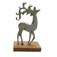 Ornement de renne assis avec base en bois Décoration de table de Noël améliorée pour la maison