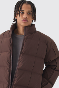 Chaqueta acolchada de invierno para hombre de alta demanda cuello embudo con detalle de piel Lona de calidad a prueba de viento cálido diseño de burbujas Color Chocolate - Product Image 6