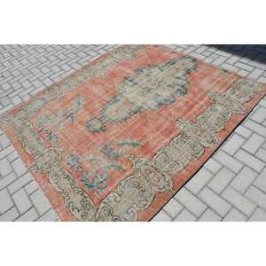 Alfombra turca vintage de 5,9x6,6 pies, naranja, beige, tejido plano, estilo clásico para decoraciones de sala de estar para adolescentes - Product Image 2
