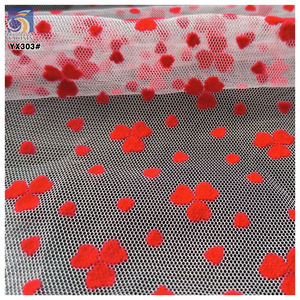 Tulle YX303, style tendance, tissu <span class=keywords><strong>en</strong></span> nylon, <span class=keywords><strong>maille</strong></span> floquée, cœur rouge, tulle floqué rouge pour sous-vêtements - Product Image 5