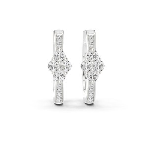 Pendientes de Aro con Moissanita de Corte Brillante Redondo, Plata de Ley 925, Clúster de 24 Piedras - Product Image 2