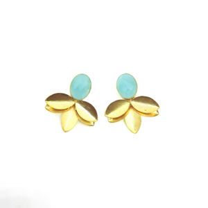 Pendientes de Flor con Gema de Calcedonia Acuática Premium, Joyería Hecha a Mano al por Mayor para Mujer - Product Image 1