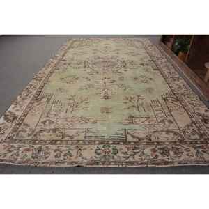 <b>Vintage</b> Turkish Wool <b>Rug</b> 5.5 X 9.6ft Green Beige Flat Weave Patchwork Pattern for Living Room Decorations Hallway Use Latex - Product Image 2