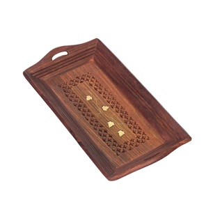 Rectangle en bois de Sesham Plateau à café en bois Conception marron Gravure et poignées de maintien Table Cuisine Décor Plateau - Product Image 1