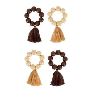 แหวนผ้าเช็ดปากลูกปัดไม้แบบ Boho ห่วงใส่ผ้าเช็ดปากแบบโบราณที่ใส่ผ้าเช็ดปากทำจากไม้ใช้สำหรับตกแต่งโต๊ะ - Product Image 2