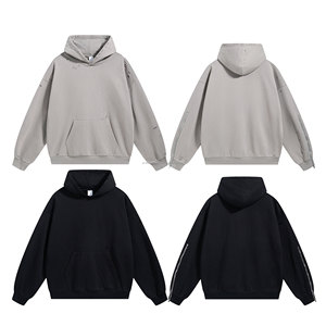 New Retro French Terry <b>Zipper</b> Sleeve Men's Hoodie 450G Heavyweight Ripped 3D Pattern <b>Zipper</b> Sleeve Hooded Jacket - Product Image 2