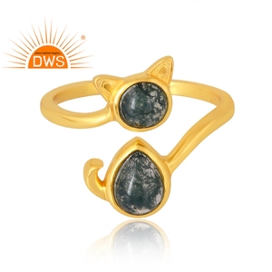 Anillo de piedras preciosas de ágata musgo Natural chapado en oro de 18 quilates de Plata de Ley 925, fabricante de joyería fina Demi - Product Image 3