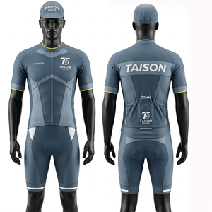 ชุดปั่นจักรยานผู้ชาย พรีเมียม โพลีเอสเตอร์ สแปนเด็กซ์ ระบายอากาศ แห้งเร็ว สีเทา แผงแอโรไดนามิก ตาข่ายด้านข้าง โลโก้แบบซับลิเมชั่นสั่งทำได้ - Product Image 3