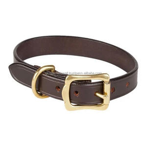 Collar de piel para perro, con brida gruesa de alta calidad, acabado marrón, primera calidad, con doble corona, hebilla chapada en oro, para mascotas - Product Image 2