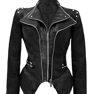 Women's Fashion Faux Leather Biker Jacket Rivet Lapel Shaping Moto Outerwear - Product Image 1