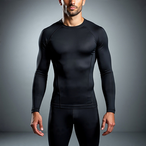Entraînement Fitness Wear Athlétique Rash Guard Top Hommes Gym Musculation Formation Compression Chemises Hommes Noir Rash Guard - Product Image 4