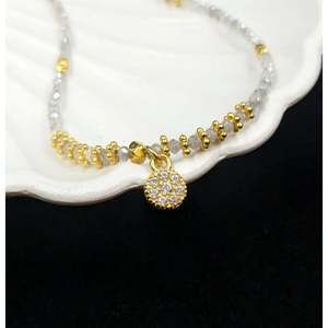 Collier en or 18 carats plaqué or avec perles en forme de boule, motif diamant blanc - Product Image 4