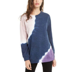 Felpa Crop Top Sportiva da Donna Ultra Flirt in Cotone 100% Lavorato a Maglia Blu Scuro con Stampa Tie-Dye, Taglia XS - Product Image 1