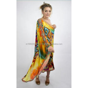 ชุดเดรสยาวตรงคาฟตันทรงหลวมพิมพ์ลายดอกไม้สำหรับผู้หญิงใส่ในวันหยุดพักผ่อนชายหาดแฟชั่นฤดูร้อนไม่ให้เกิดริ้วรอย - Product Image 1