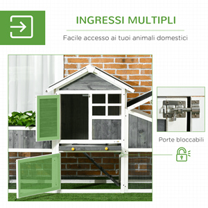 Pawut Prefab เล้าไก่ไม้ที่มีพื้นที่เปิดบ้านและรัง161.5x62 5x115ซม. สีเทา - Product Image 5
