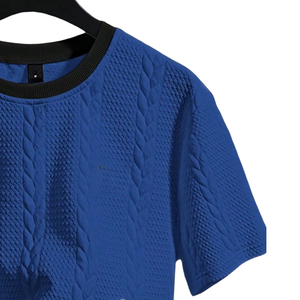 Mens Textured <b>Quilted</b> Short Sleeve T <b>Shirt</b> O-Neck Casual Knit Top Regular Fit Premium Streetwear Solid Blank Summer Everyday - Product Image 3