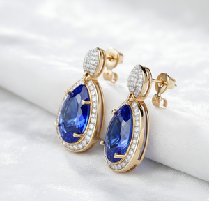 Boucles d'oreilles pendantes Blue Hydro CZ de 5 pouces |   Boucles d'oreilles pendantes en argent sterling 925 plaqué or 18 carats, bijoux fins pour les occasions spéciales - Product Image 3