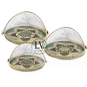 Plateau rond en rotin nacre fabriqué à la main de haute qualité avec couvercle/plateaux de service en rotin avec couvercle alimentaire fabriqué au Vietnam - Product Image 3