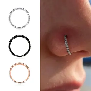 16G 1.2MM ASTM F136 Titanium CNC Set CZ Pave Outer Side Hinged Segment Hoop Rings Body Jewelry Nose Ring