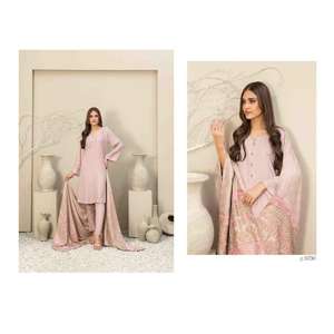 Le plus récent designer pour femmes en cuir véritable shalwar kameez pakistanais Salwar kameez en cuir véritable tissu pêche - Product Image 4