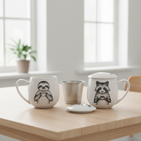 Tasse à thé en porcelaine durable avec couvercle et anse, 350 ml, style nordique, infuseur pour thé en vrac, qualité alimentaire, sans BPA, compatible lave-vaisselle et micro-ondes