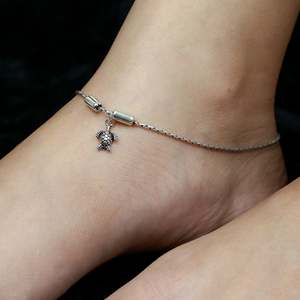 925 Silver <b>Anklet</b> with Cute Turtle Design <b>Gold</b> Plated Nazakat <b>Anklet</b> with Diamond Christian Religious Jewelry for Party Gift - Product Image 1
