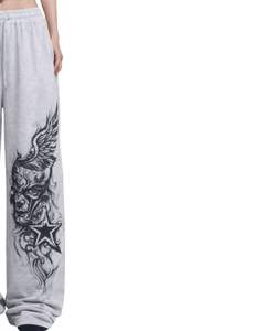 Customized Grey Angel Face Graphic Wide Leg Sweatpants <b>For</b> Men <b>Women</b> Oversized Streetwear Loose Fit <b>Fleece</b> Jogger Pants Fashion - Product Image 4