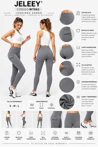 Pantaloni Yoga Comodi in Spandex/Poliestere, Lunghezza Caviglia, Vita Alta Elasticizzata, Tinta Unita, Tasche Cargo, Asciugatura Rapida, Senza Cuciture - Product Image 1