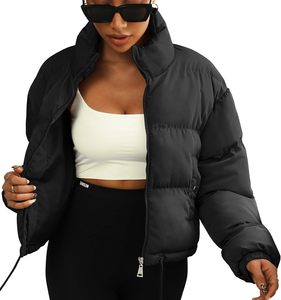 Veste matelassée décontractée pour femmes tricotée respirante rembourrée coupe ample épaissir léger coton col montant conception unie - Product Image 2