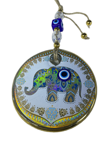 DNB1001 13 cm Handmade Elephant Evil Eye <b>Wall</b> <b>Hanging</b> Ornament with Embossed Glass Nazar Bead and Gold Stripes - Product Image 1