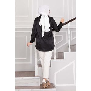 Tunique en satin jacquard de style classique, élément de mode simple - Noir - Product Image 5